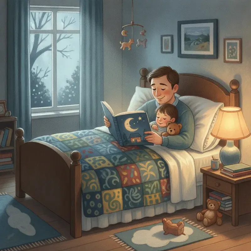A parent and child reading together at bedtime